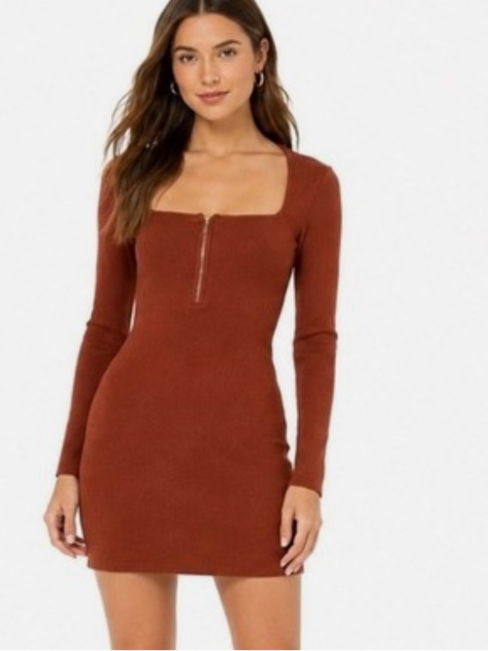 Abercrombie & Fitch rust viscose knit square neck zip front dress small EUC